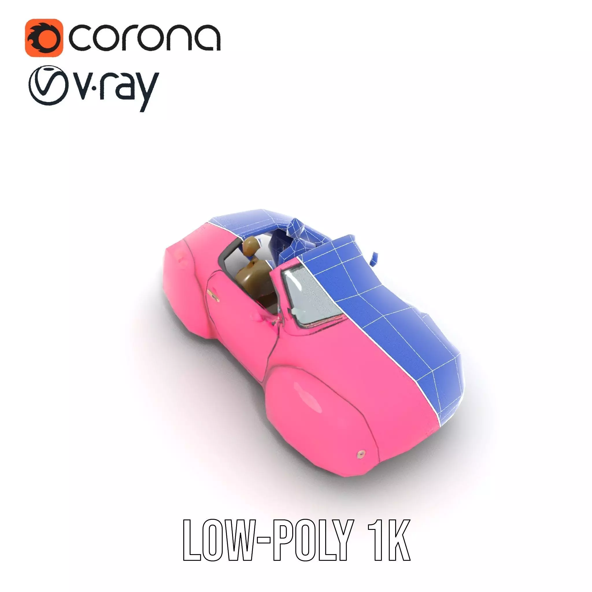 Pink Vintage Convertible model pack Low-poly 3D model_29