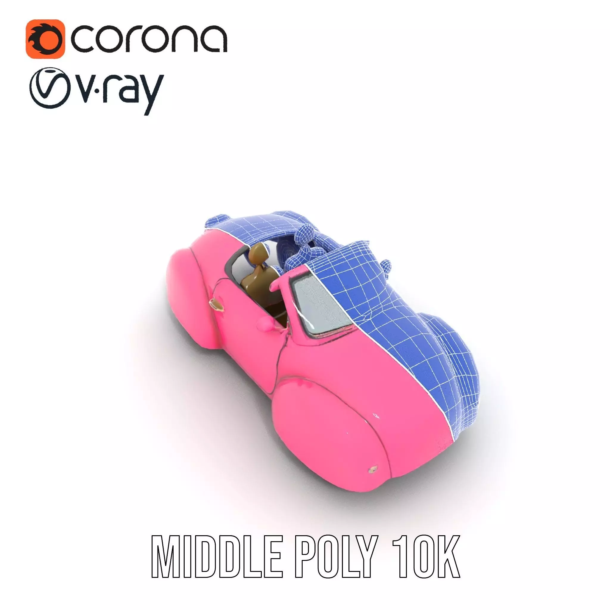 Pink Vintage Convertible model pack Low-poly 3D model_30