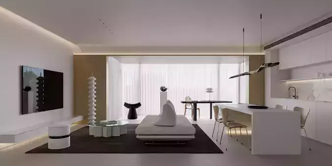 modern living and dining room interior 
