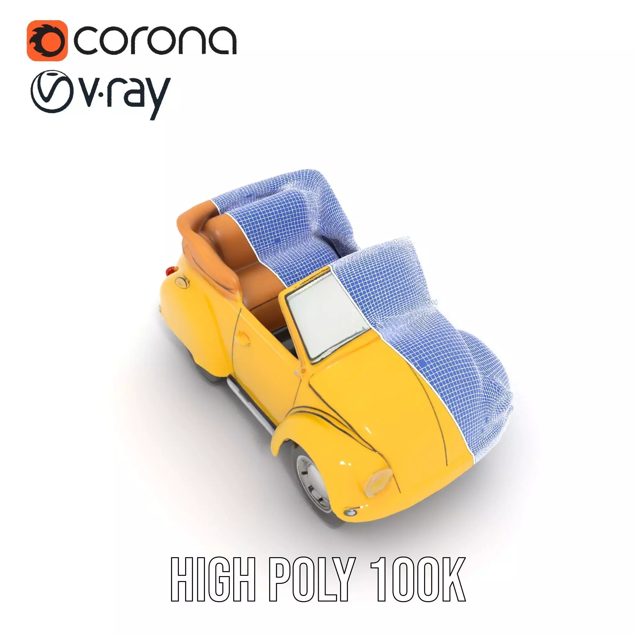 Classic Yellow Convertible model pack Low-poly 3D model_35
