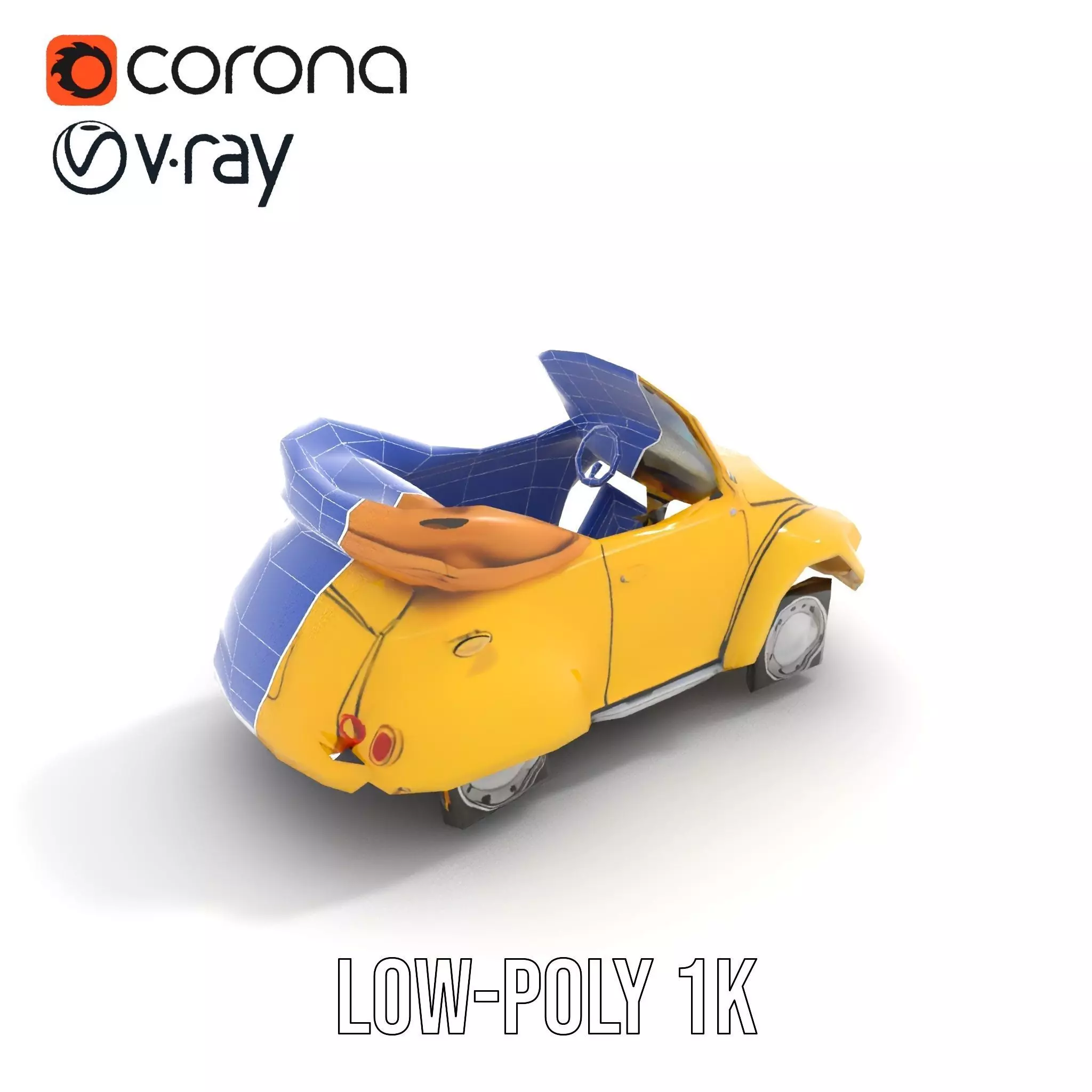 Classic Yellow Convertible model pack Low-poly 3D model_10