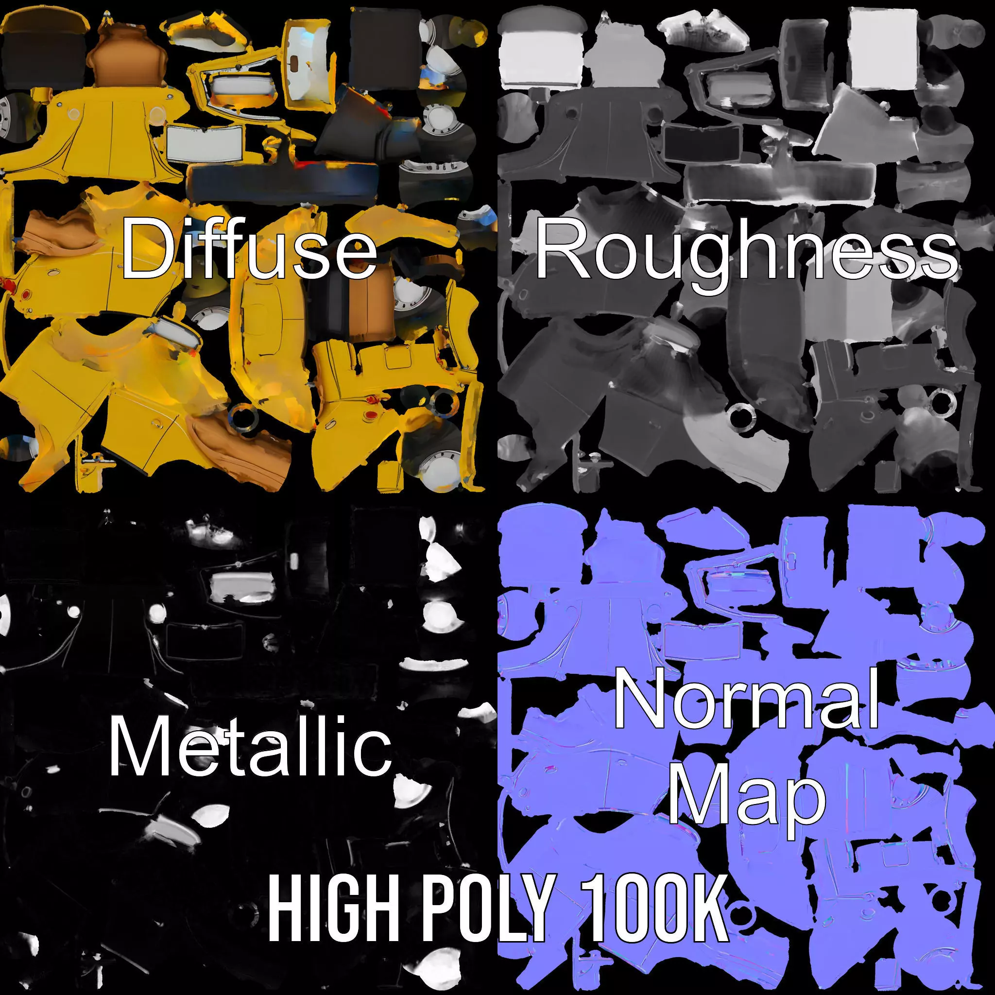 Classic Yellow Convertible model pack Low-poly 3D model_4