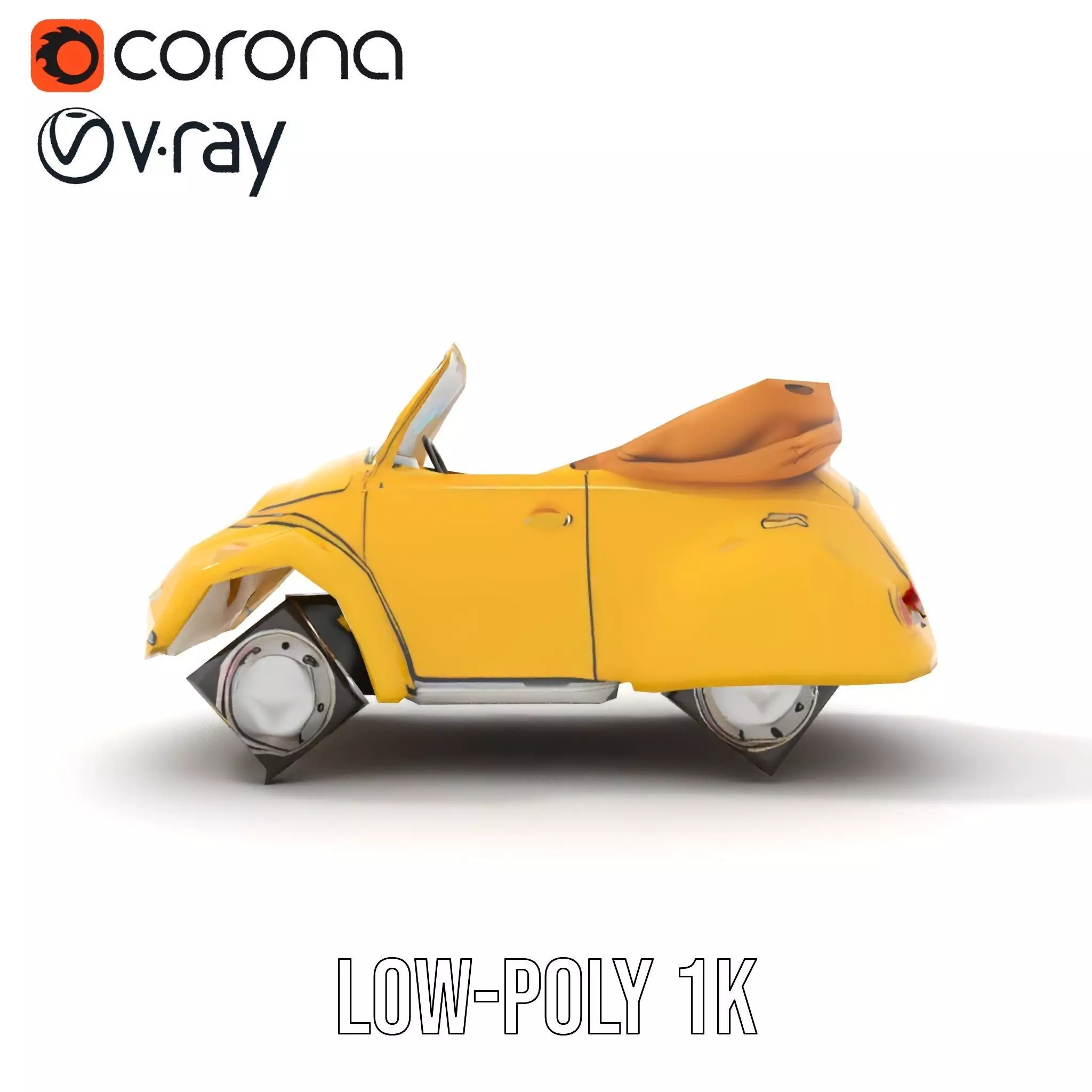 Classic Yellow Convertible model pack Low-poly 3D model_8