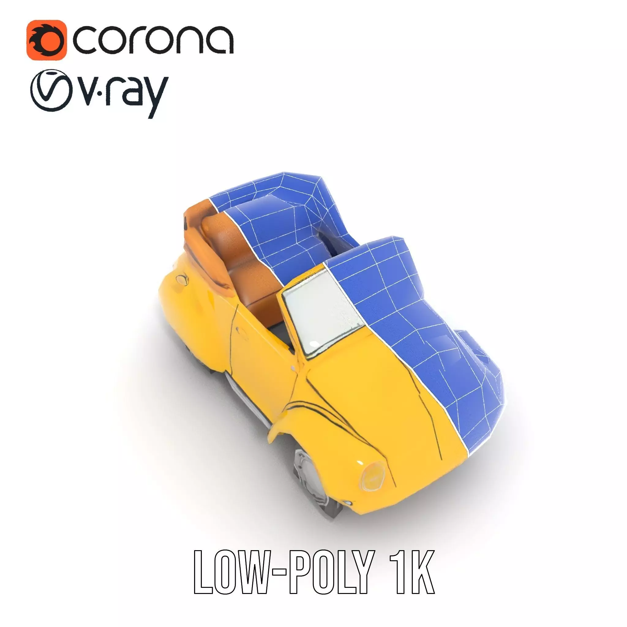 Classic Yellow Convertible model pack Low-poly 3D model_13