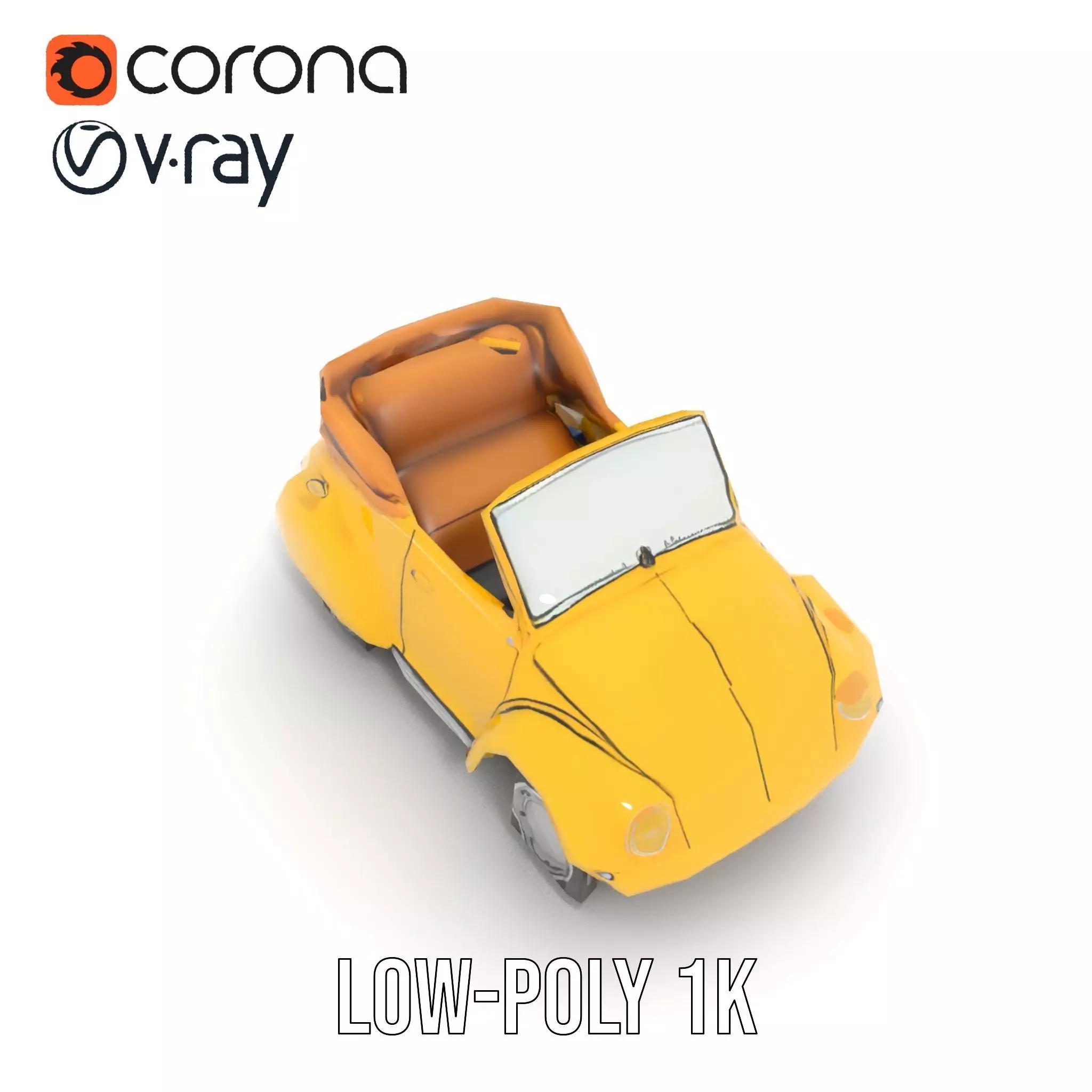 Classic Yellow Convertible model pack Low-poly 3D model_23