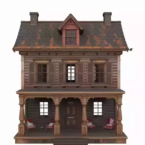 Spooky 3D Model of Haunted Dollhouse with Four