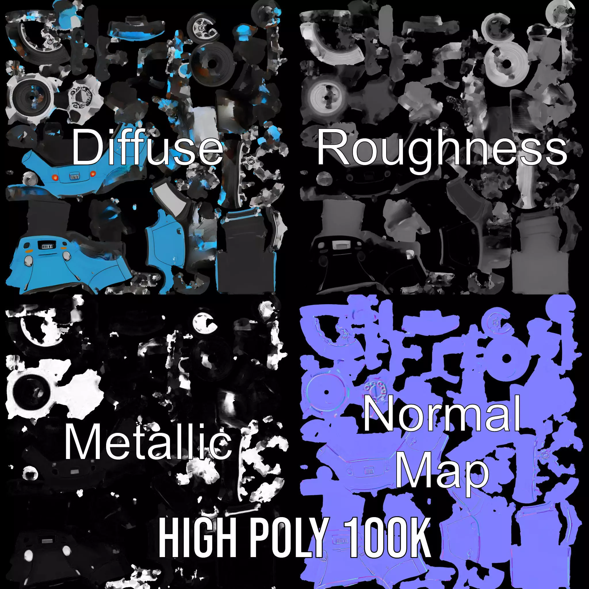 Azure Convertible Car model pack Low-poly 3D model_4