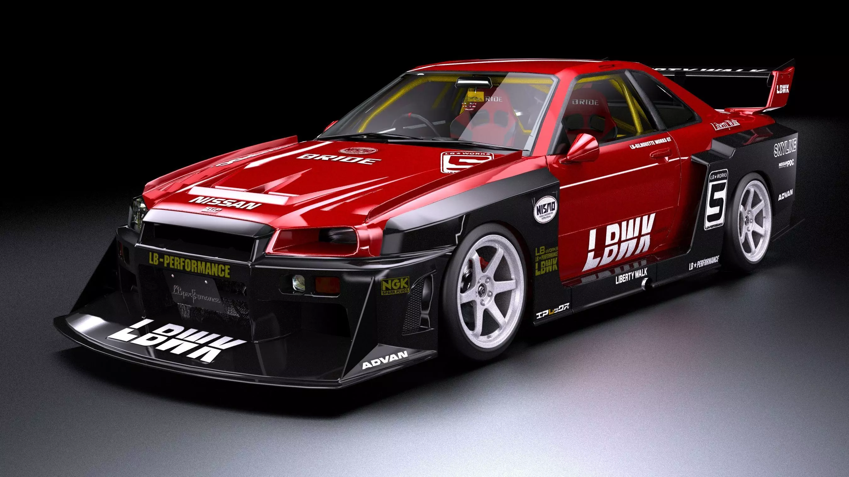 Liberty Walk Super Silhouette Nissan R34 Skyline Low-poly 3D model_0