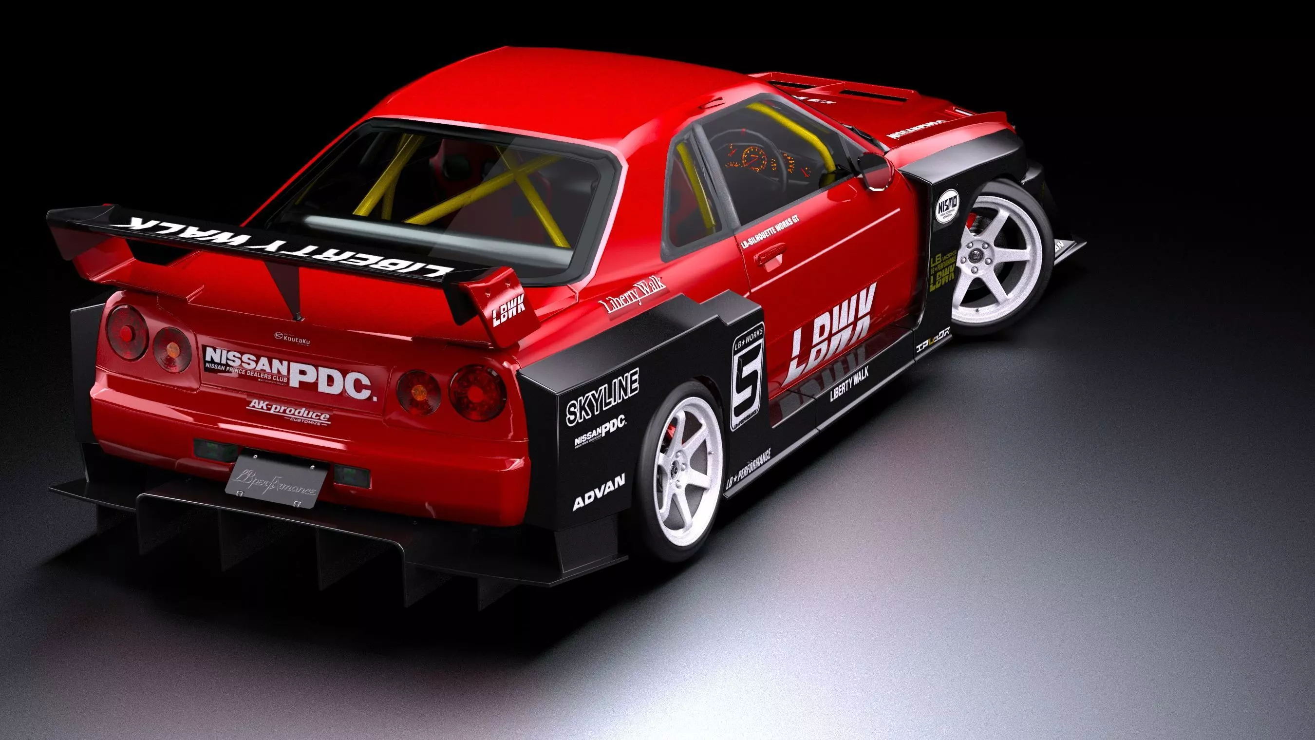 Liberty Walk Super Silhouette Nissan R34 Skyline Low-poly 3D model_1