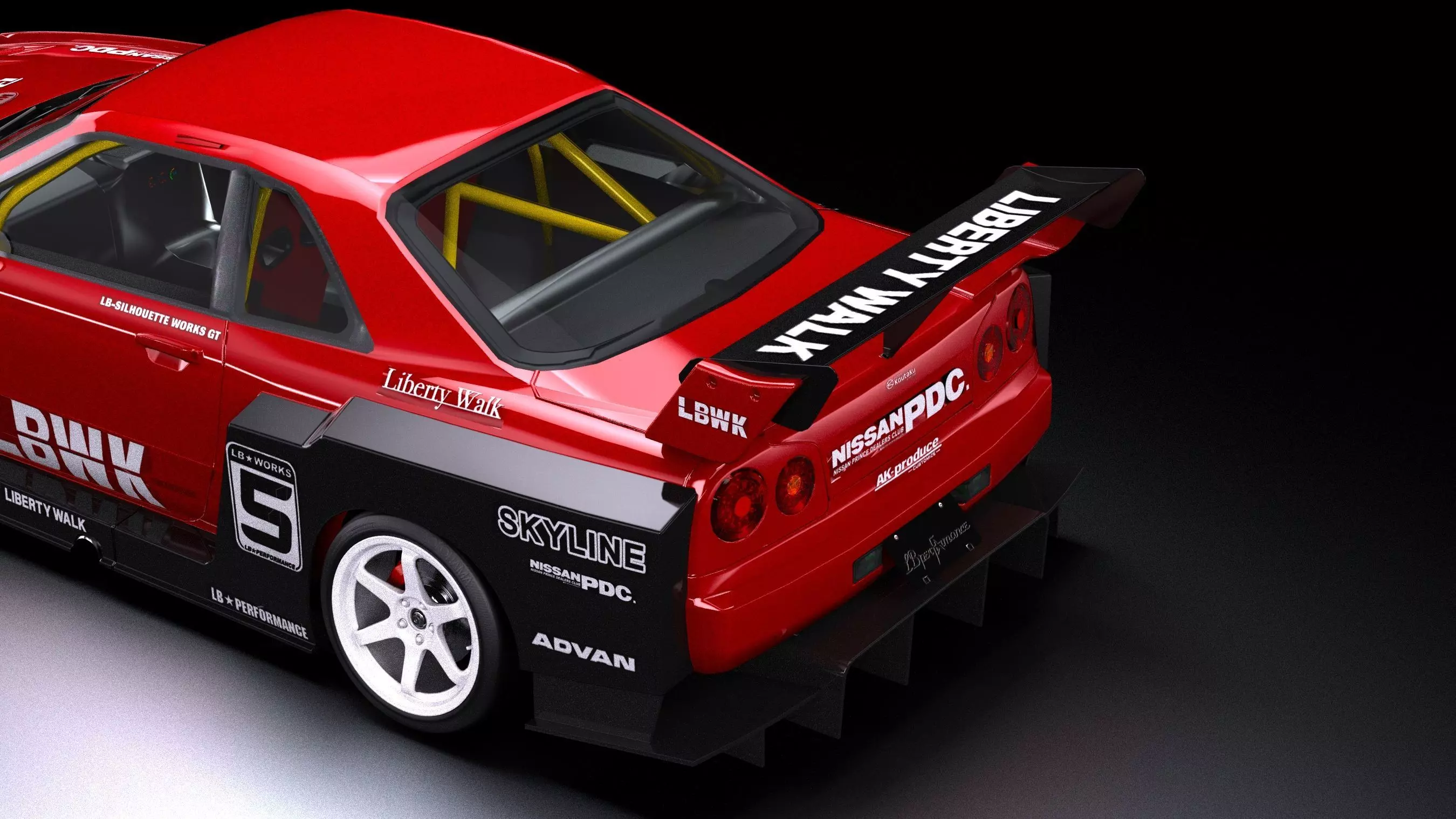 Liberty Walk Super Silhouette Nissan R34 Skyline Low-poly 3D model_5