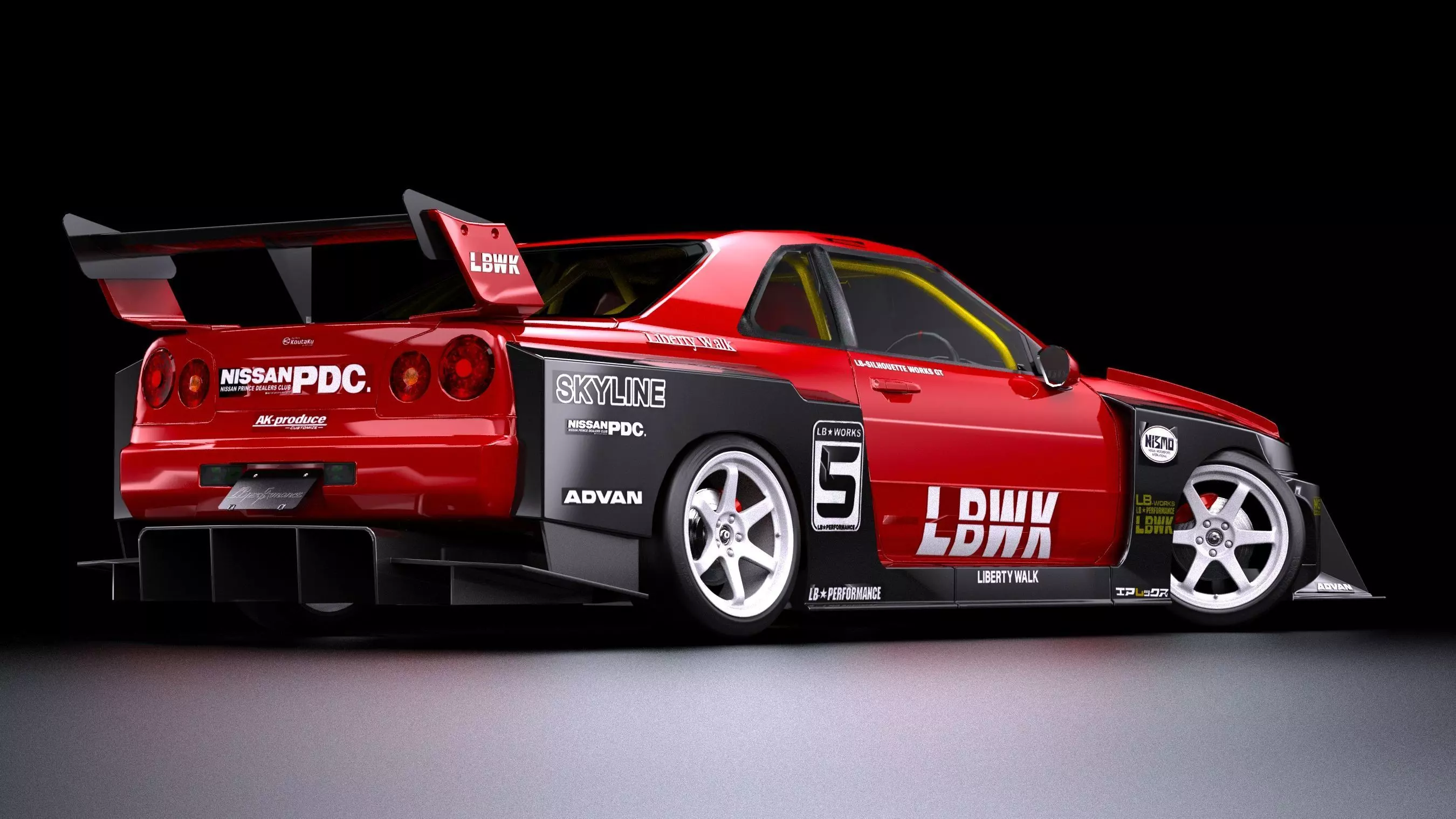 Liberty Walk Super Silhouette Nissan R34 Skyline Low-poly 3D model_4