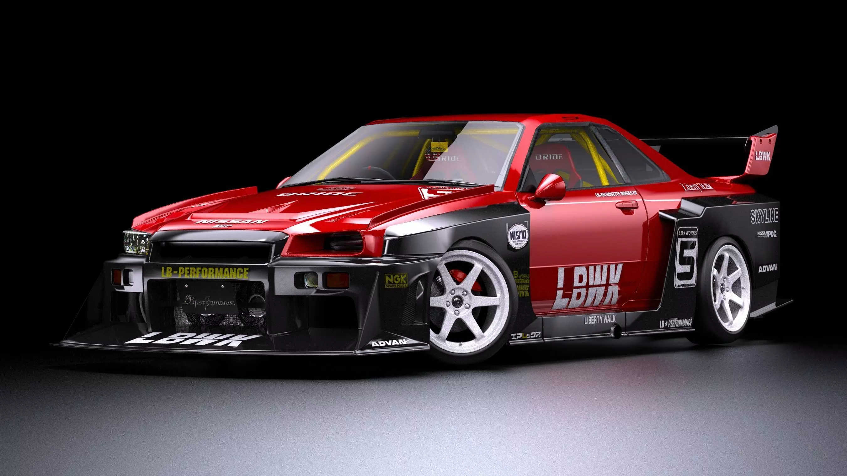Liberty Walk Super Silhouette Nissan R34 Skyline Low-poly 3D model_3
