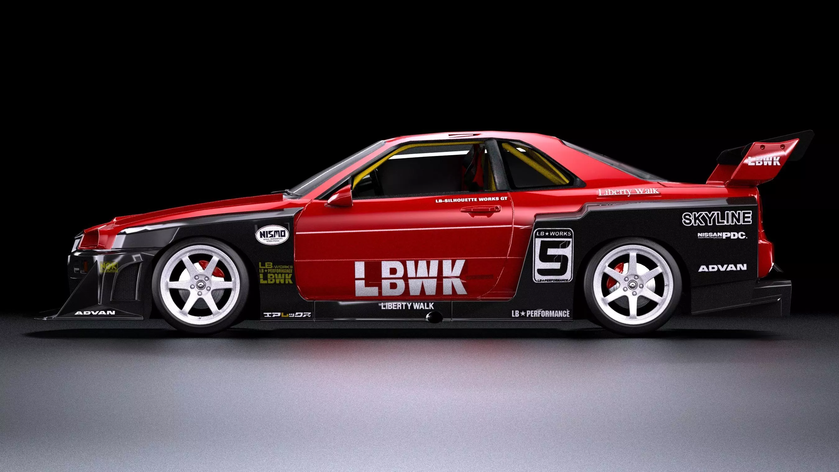 Liberty Walk Super Silhouette Nissan R34 Skyline Low-poly 3D model_7