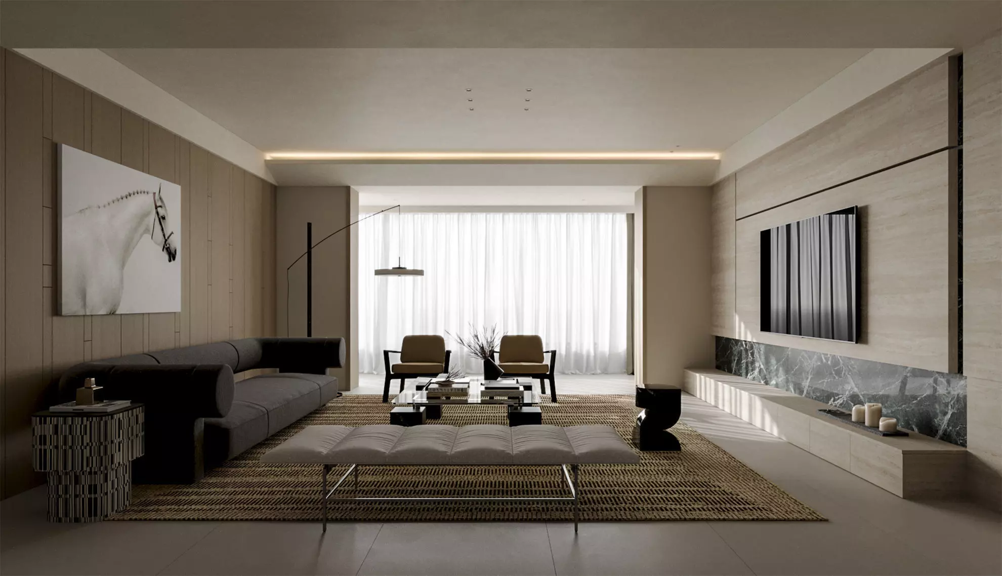 modern living and dining room interior 3D model