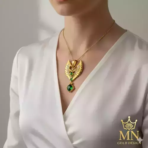 Emerald Phoenix Wings Pendant  Royal Gold Jewelry Design