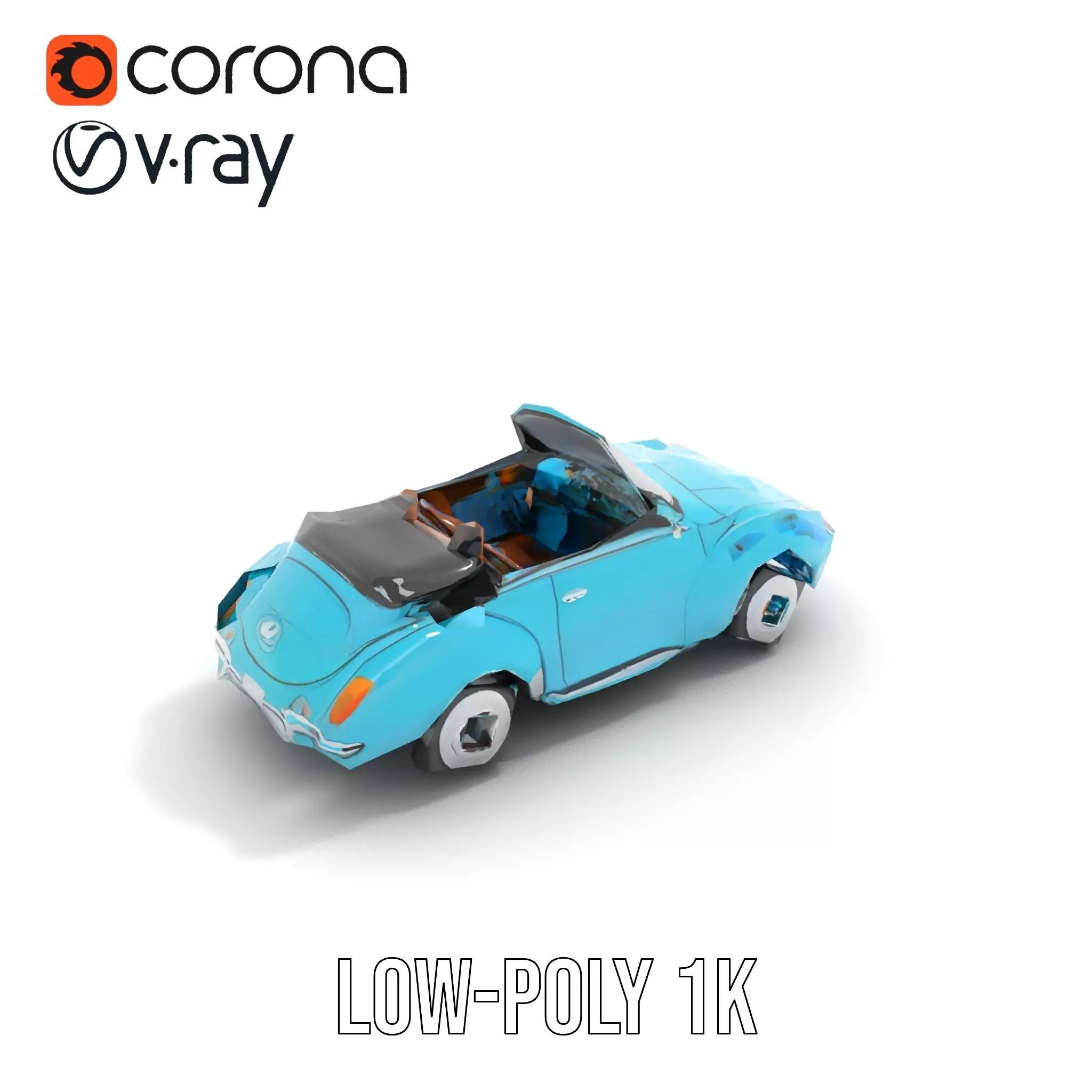 Classic Teal Convertible model pack Low-poly 3D model_10