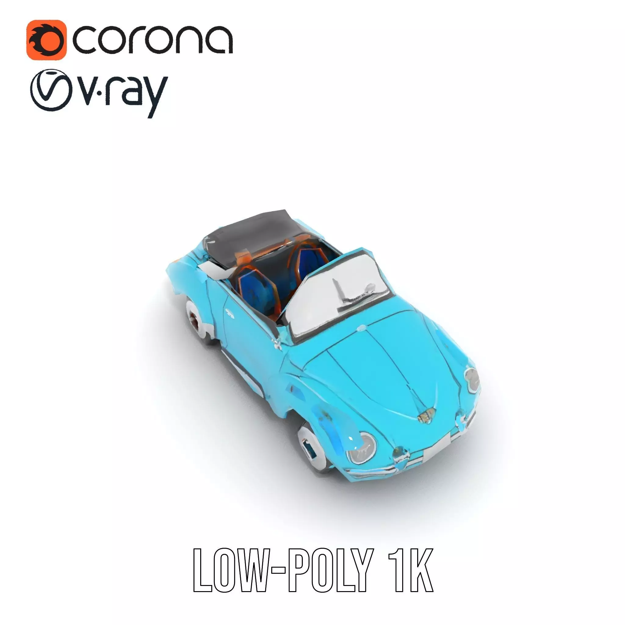 Classic Teal Convertible model pack Low-poly 3D model_26