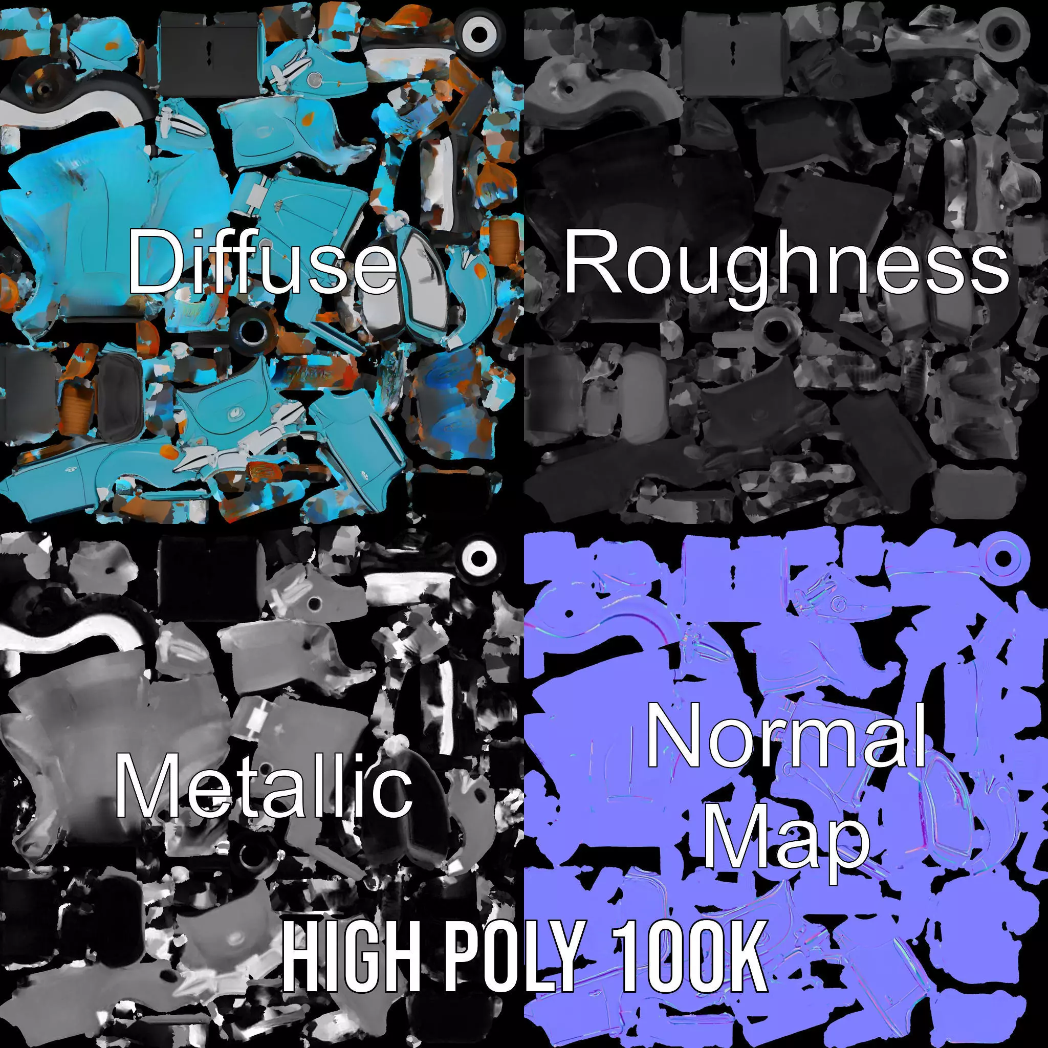 Classic Teal Convertible model pack Low-poly 3D model_4