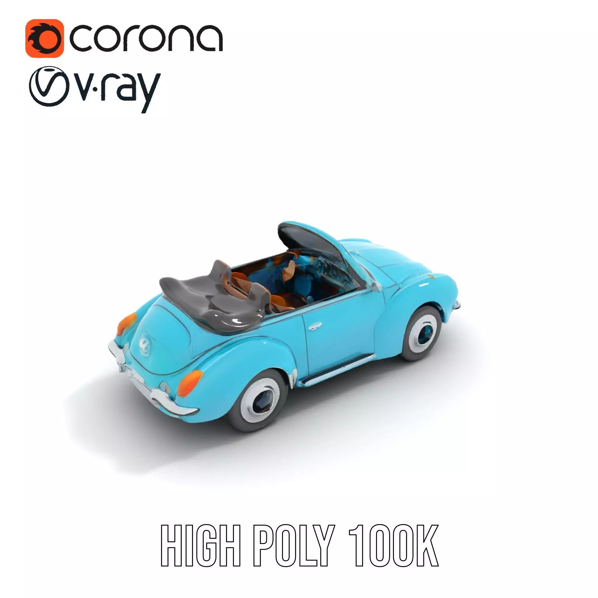 Classic Teal Convertible model pack Low-poly 3D model_18