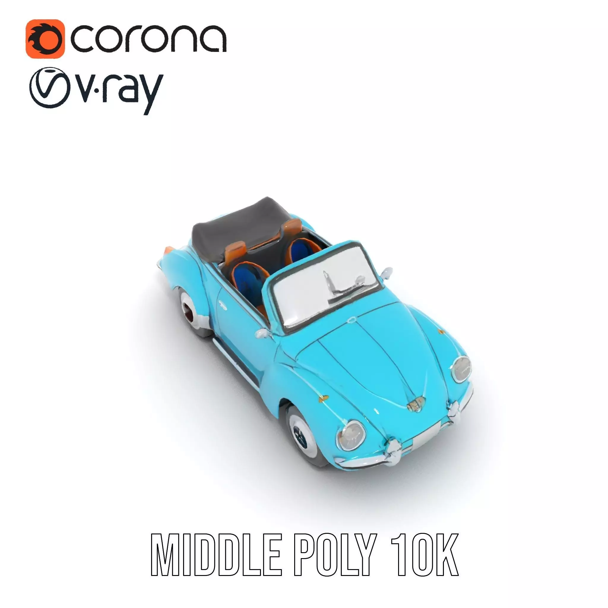 Classic Teal Convertible model pack Low-poly 3D model_19
