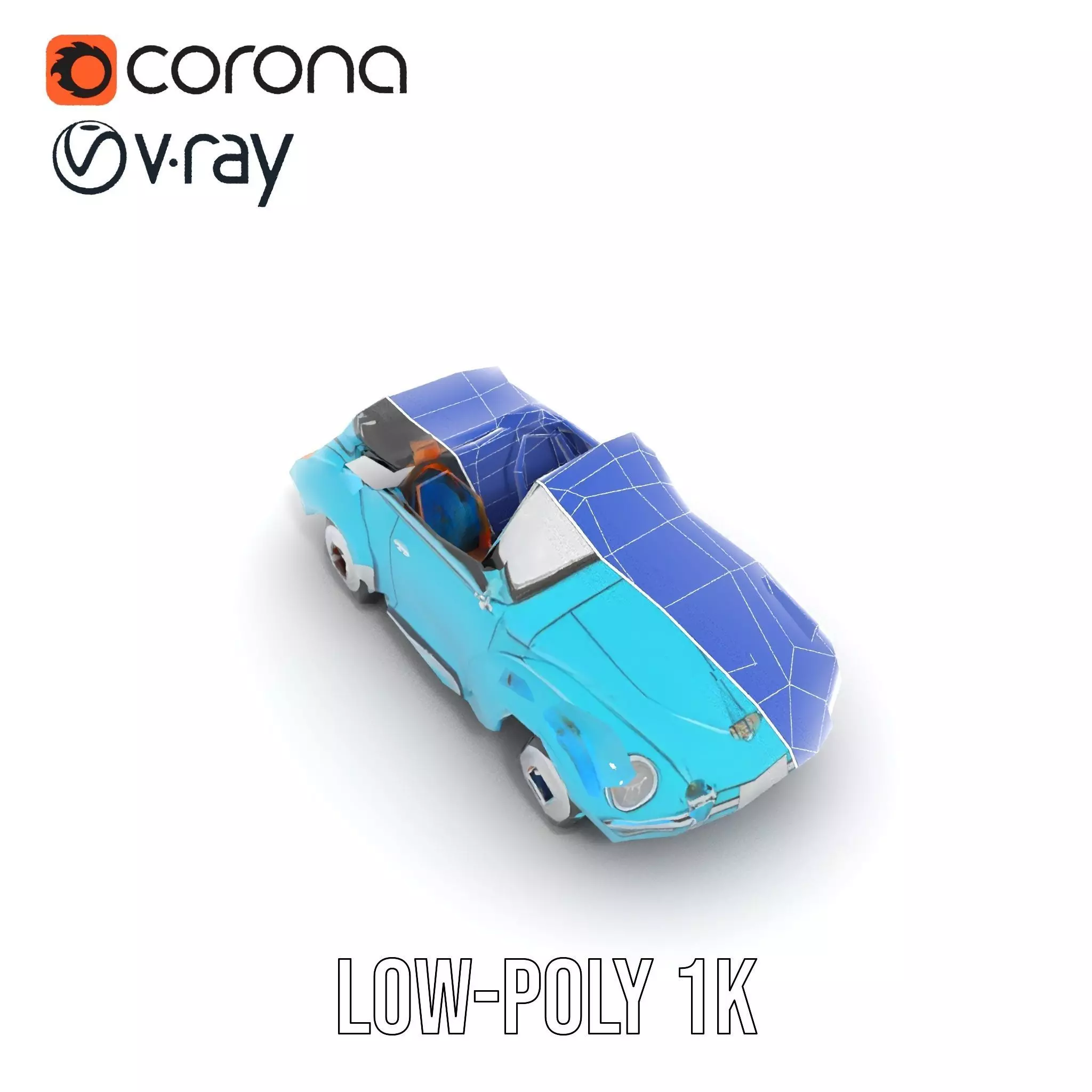 Classic Teal Convertible model pack Low-poly 3D model_14