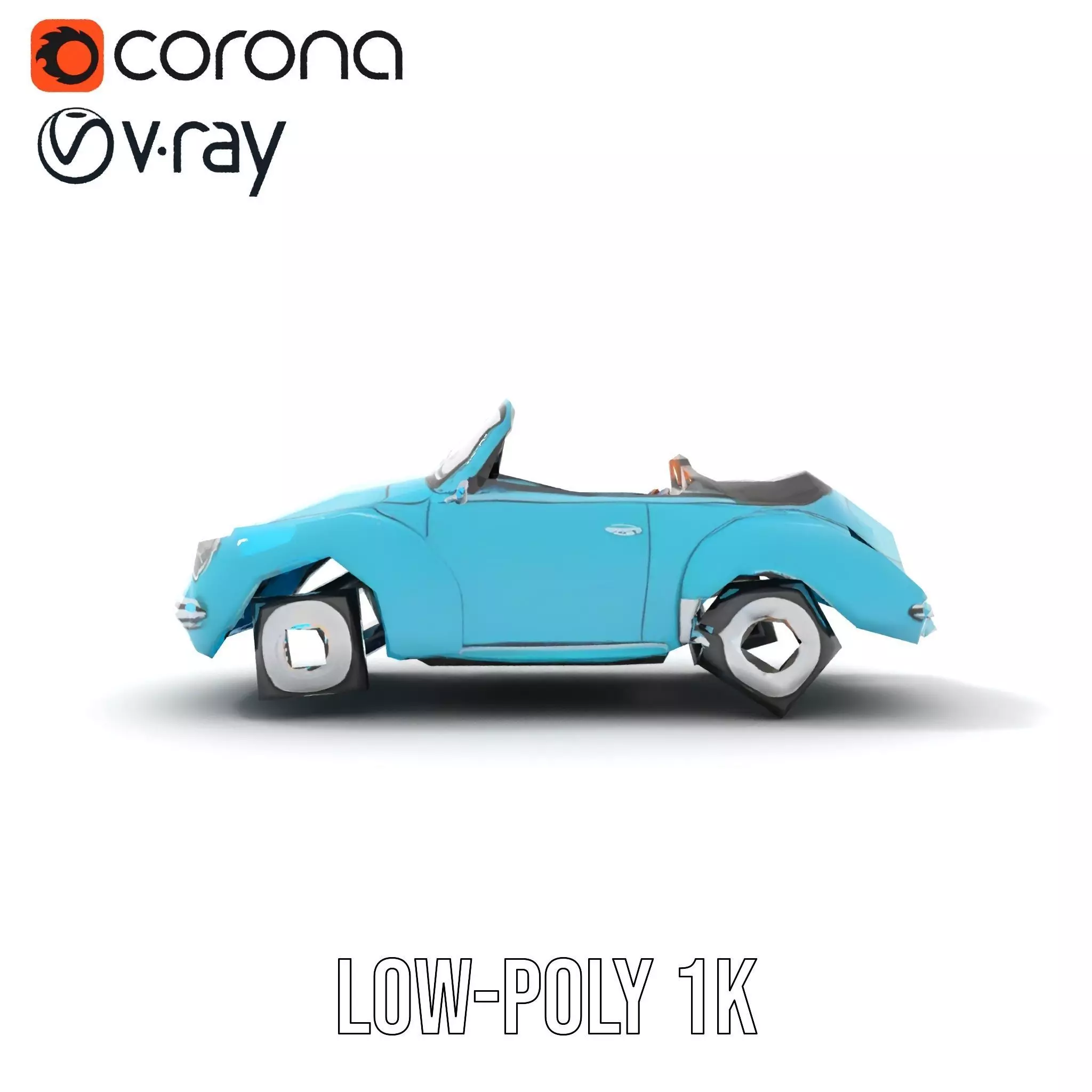 Classic Teal Convertible model pack Low-poly 3D model_23