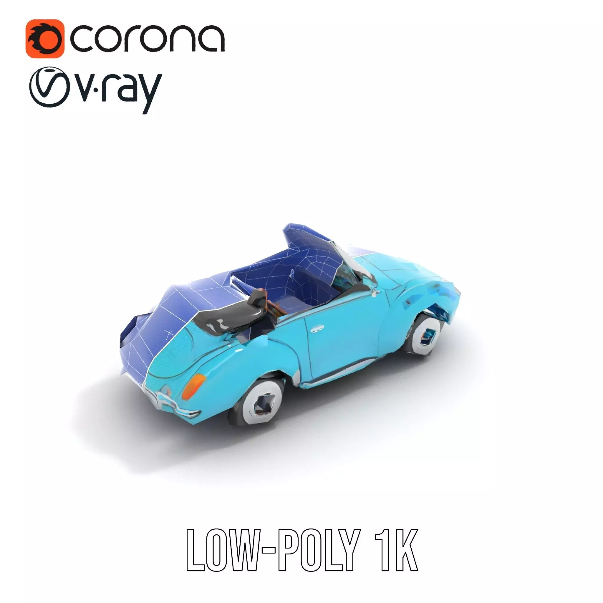 Classic Teal Convertible model pack Low-poly 3D model_29