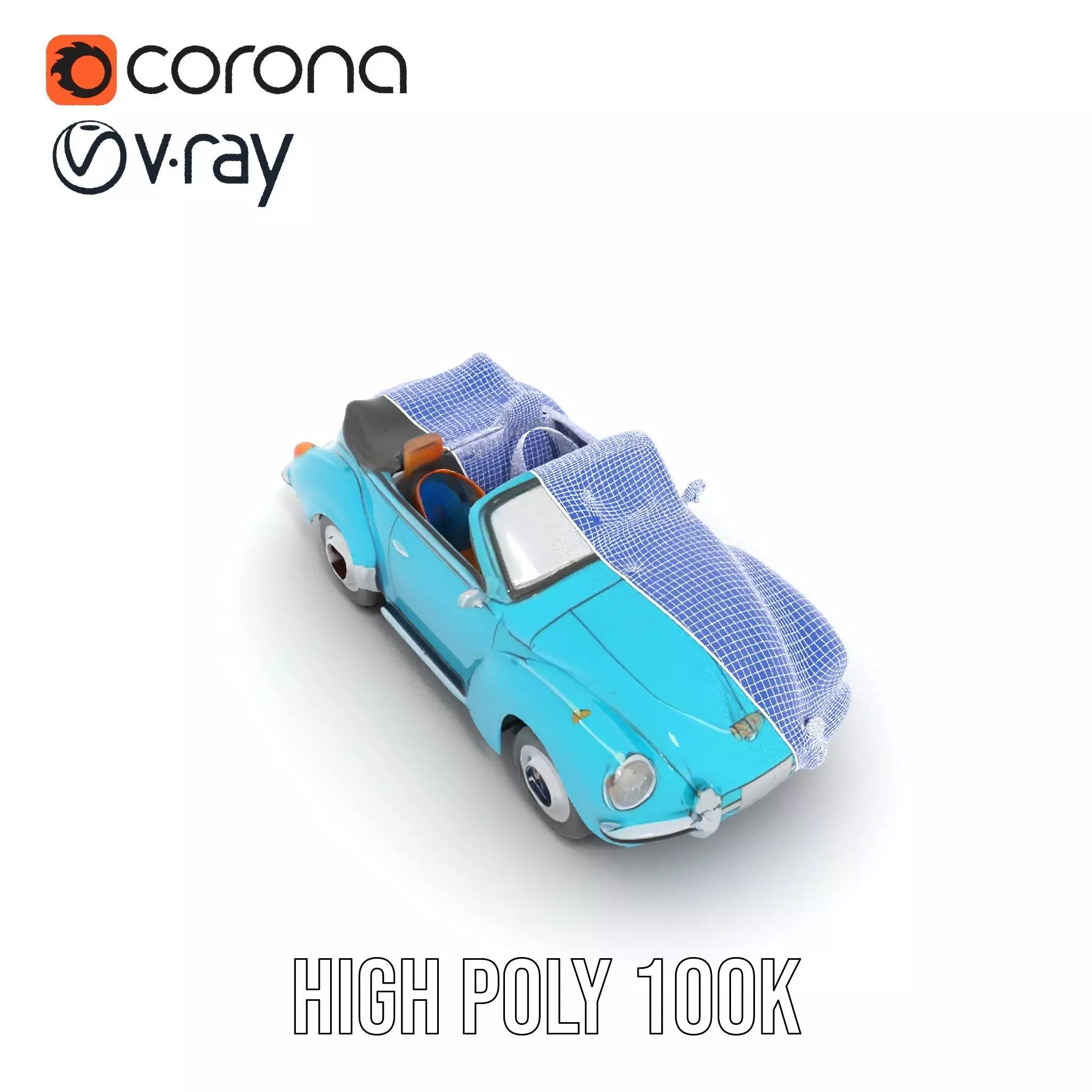 Classic Teal Convertible model pack Low-poly 3D model_24