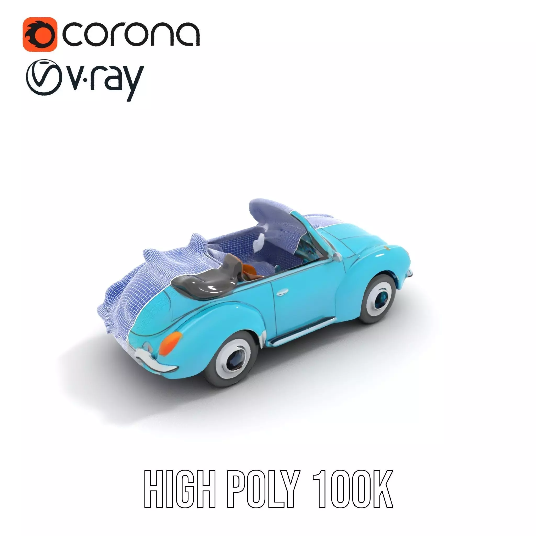 Classic Teal Convertible model pack Low-poly 3D model_34