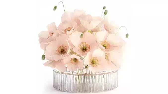 Beautiful realistic bouquet wild flower pink poppy glass vase 