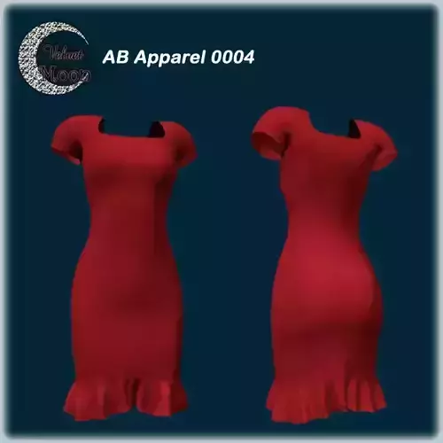 VM A0004 -  Stylish pencil dress with ruffles and short sleeves Low-poly 3D model