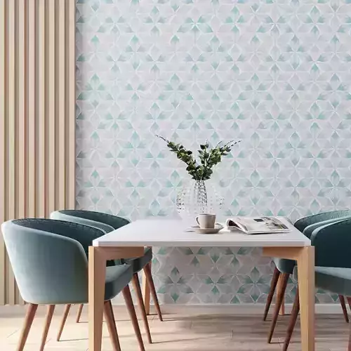 Teal Silver Geometric Leaf Wallpaper 