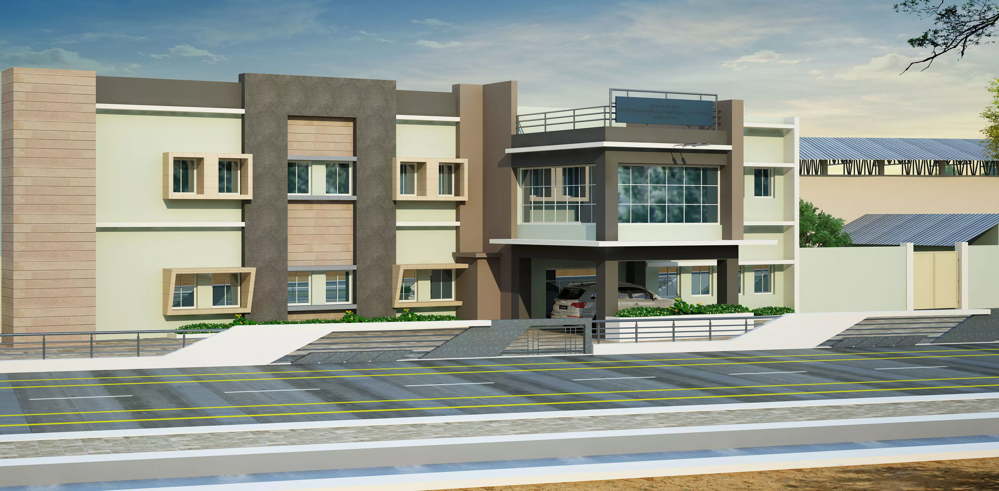 This is an exterior view of a office building Free 3D model_0