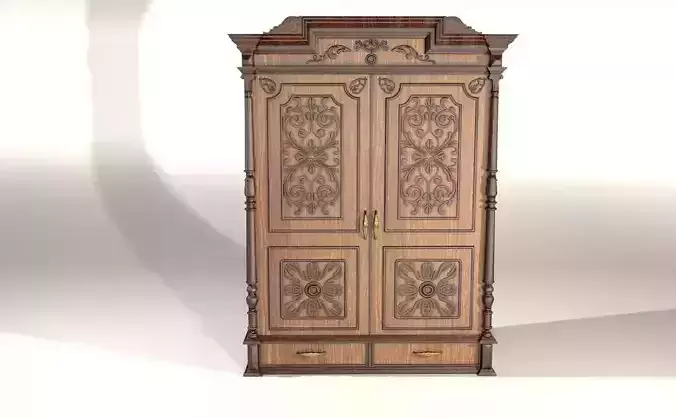 Wardrobe darkwood  with ethnik ornaments   3D model