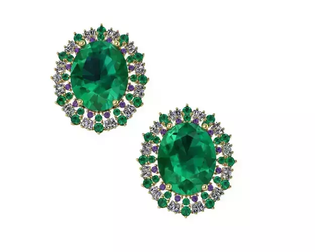 Oval Emerald and Diamond Earrings