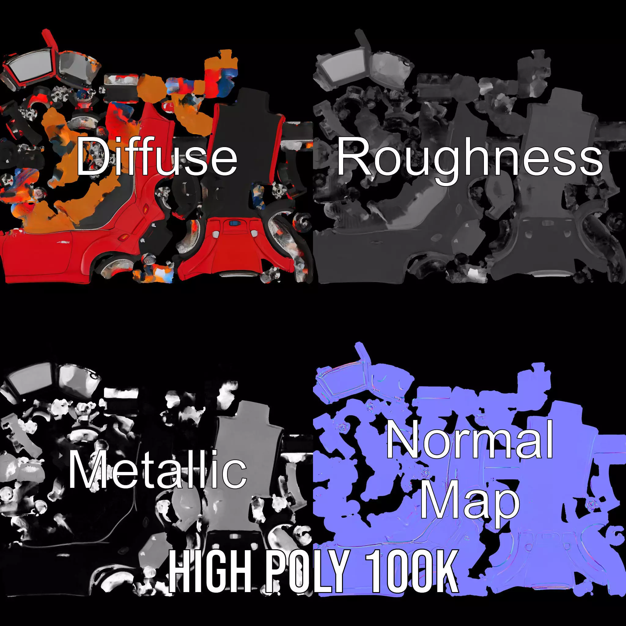 Classic Red Convertible model pack Low-poly 3D model_4