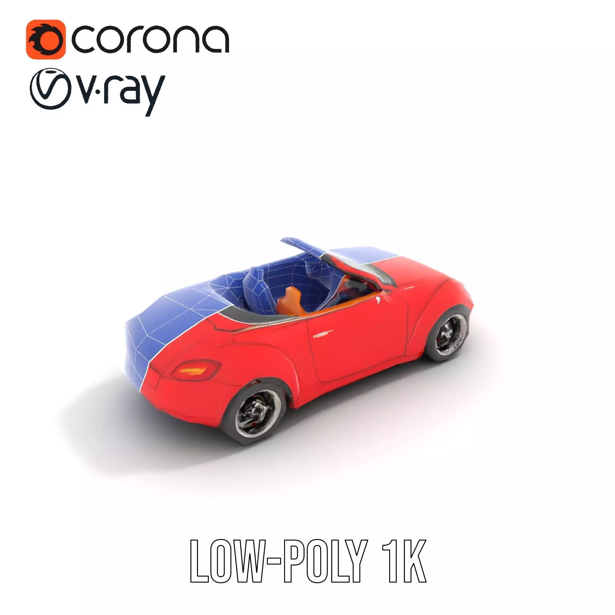 Classic Red Convertible model pack Low-poly 3D model_8