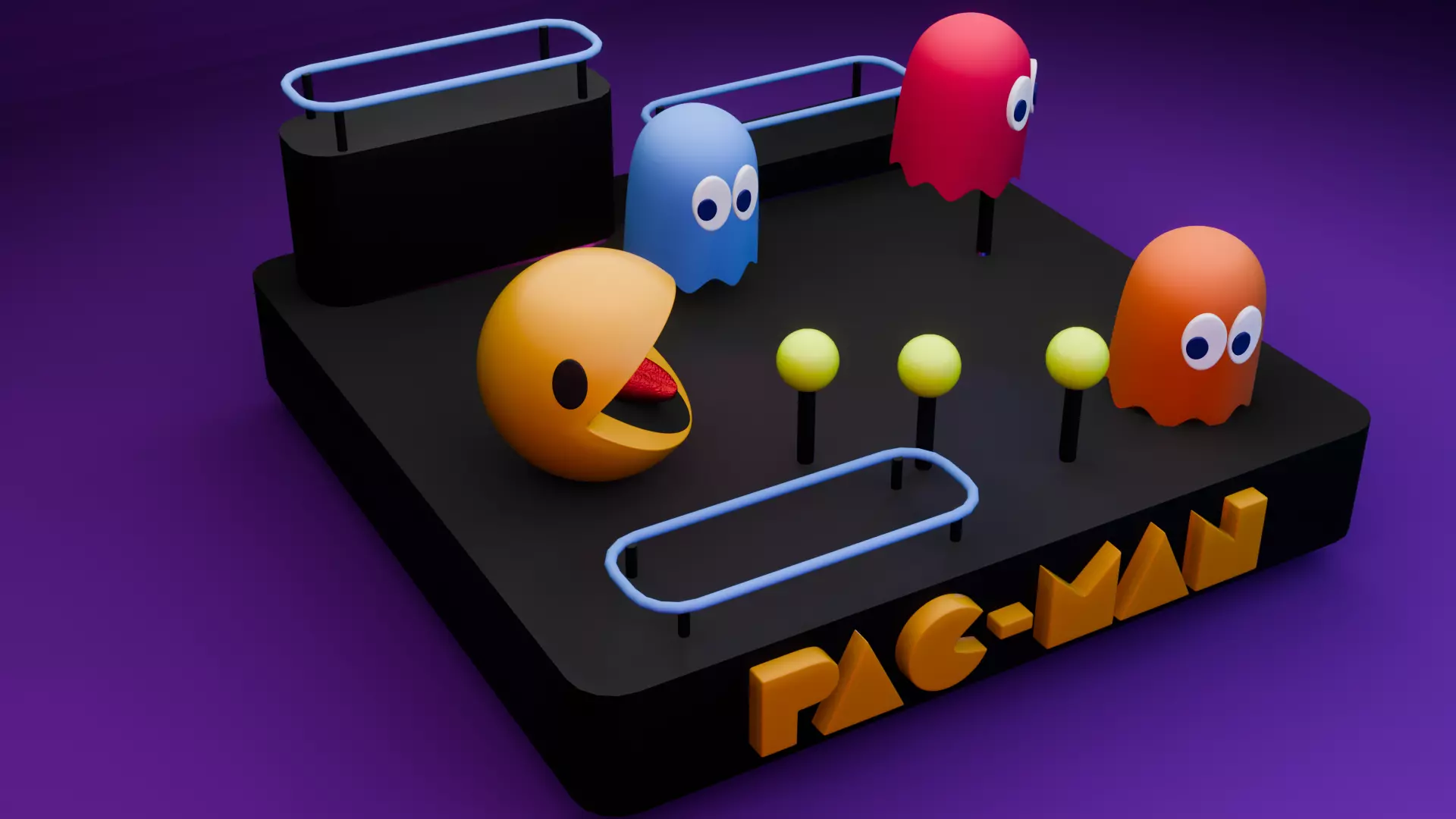 Retro Arcade Vibe 80s Pac-Man Diorama Low-poly 3D model_1
