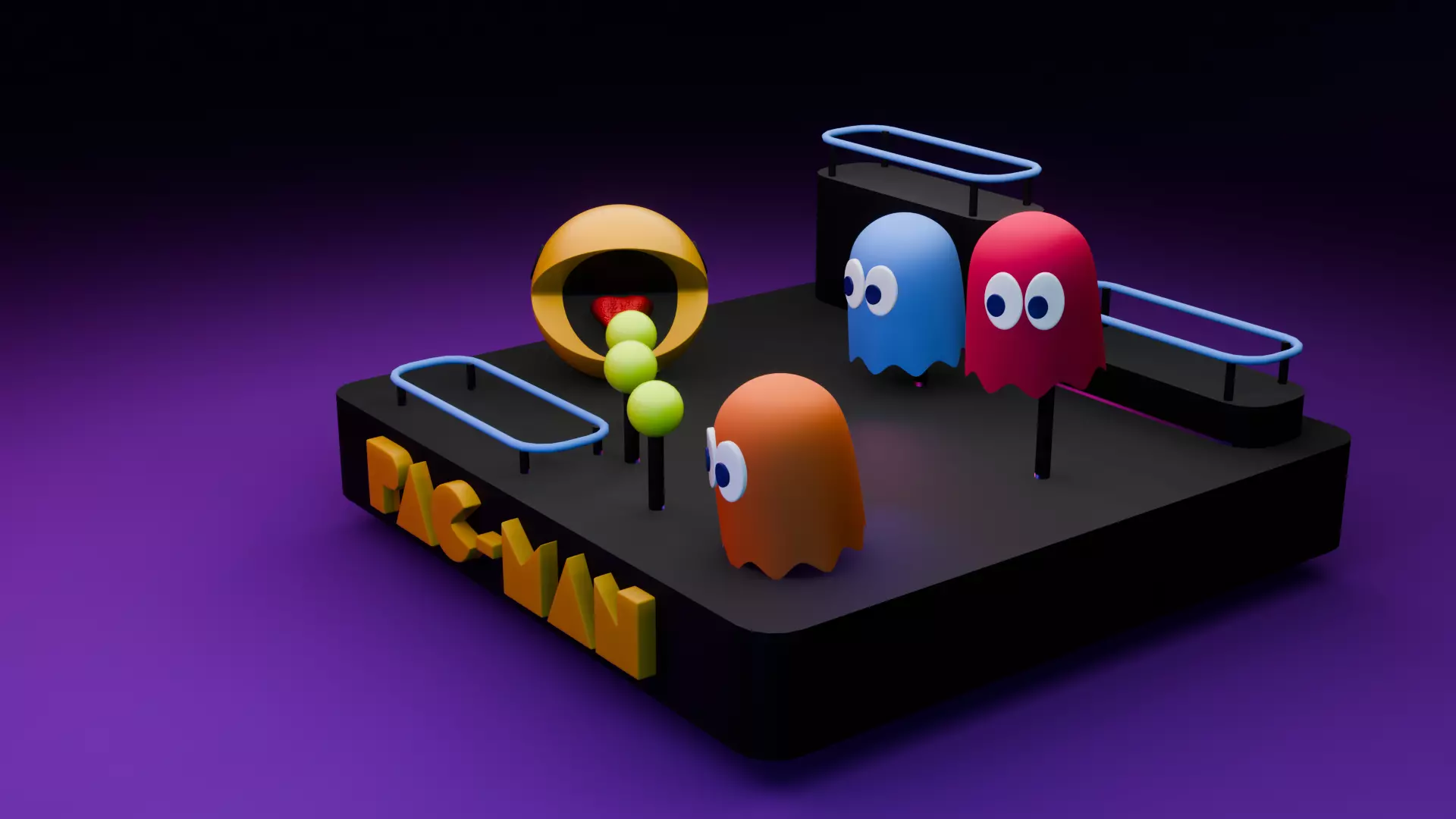 Retro Arcade Vibe 80s Pac-Man Diorama Low-poly 3D model_2