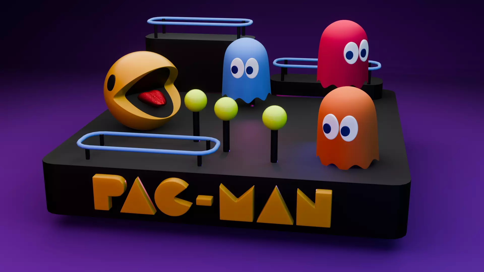 Retro Arcade Vibe 80s Pac-Man Diorama Low-poly 3D model_0