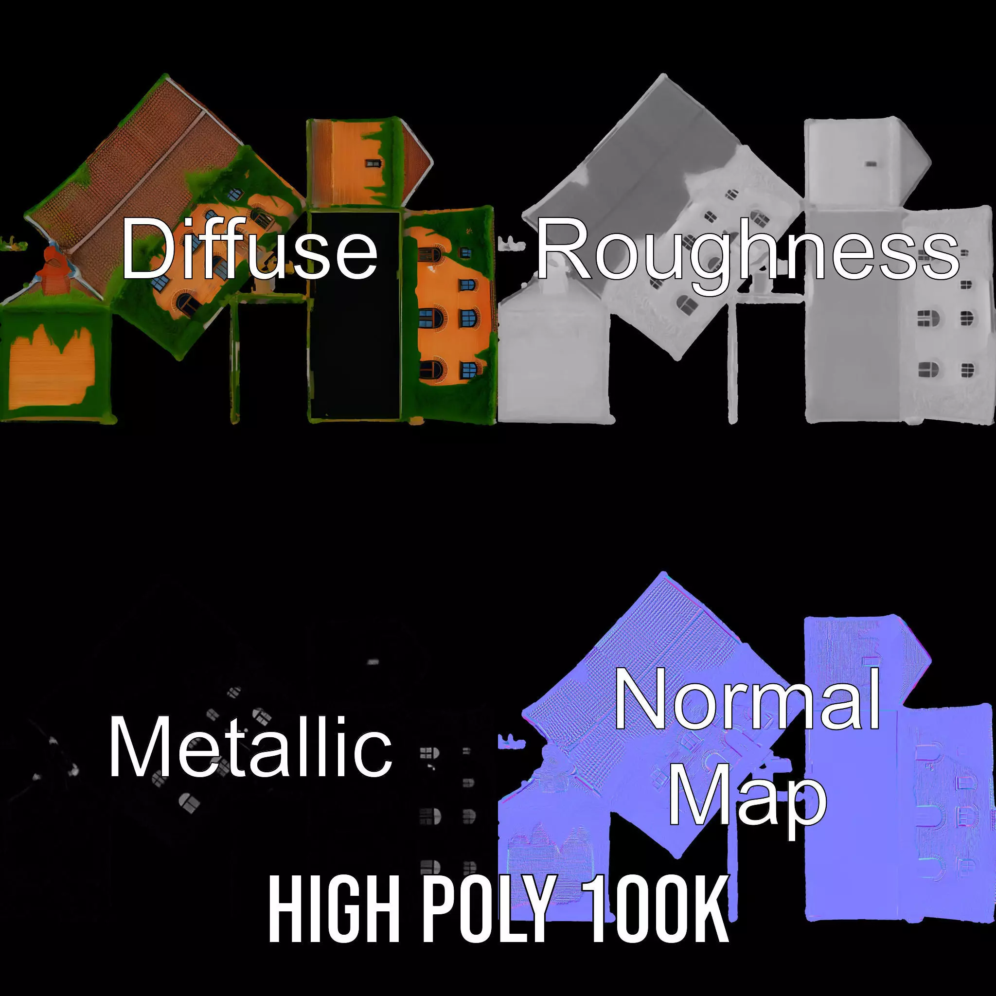 Rustic Brick House model pack Low-poly 3D model_4