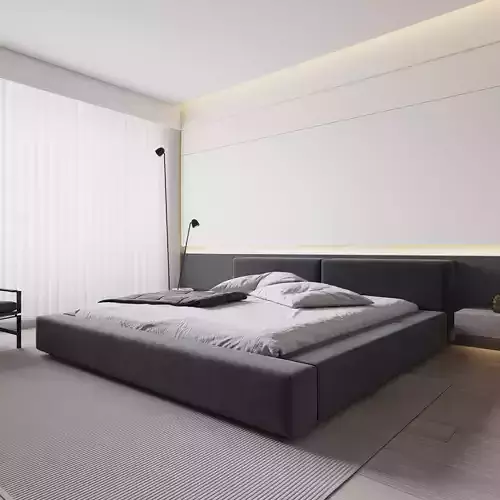 Modern Minimalist Style Bedroom 3D Scene Model