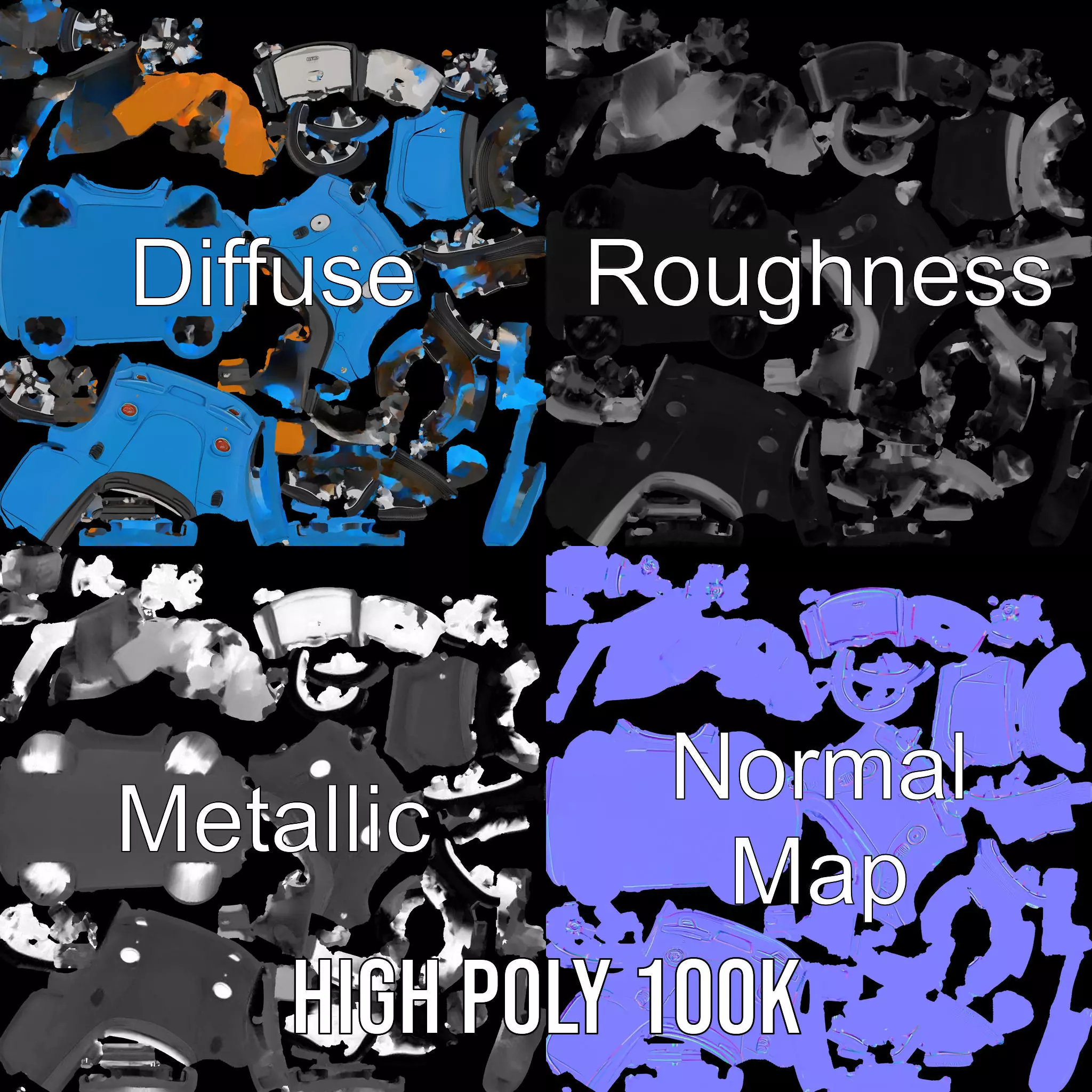 Azure Convertible Car model pack Low-poly 3D model_4