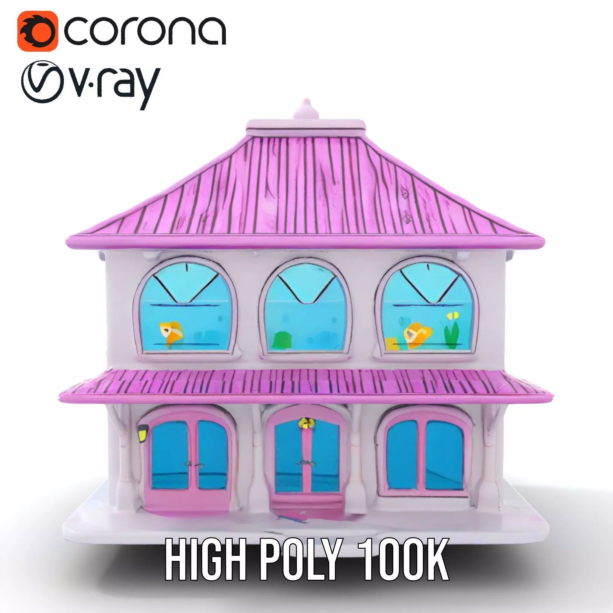 Whimsical Aquarium Building model pack Low-poly 3D model_27