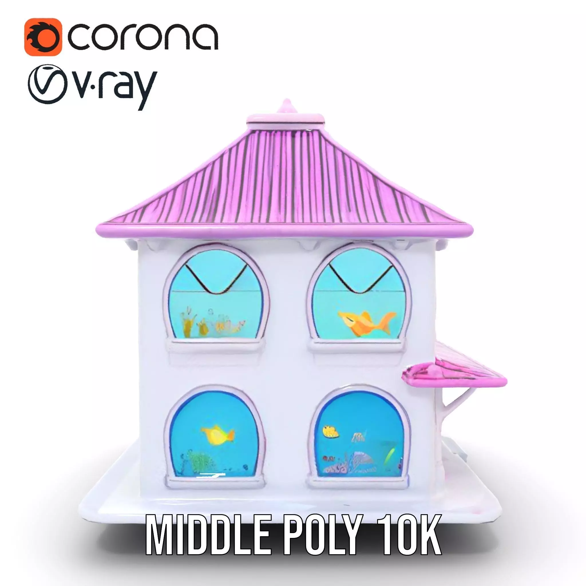 Whimsical Aquarium Building model pack Low-poly 3D model_22