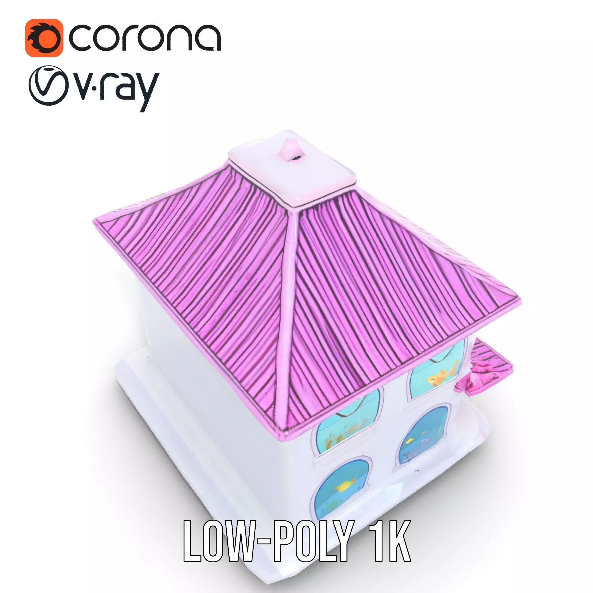 Whimsical Aquarium Building model pack Low-poly 3D model_8