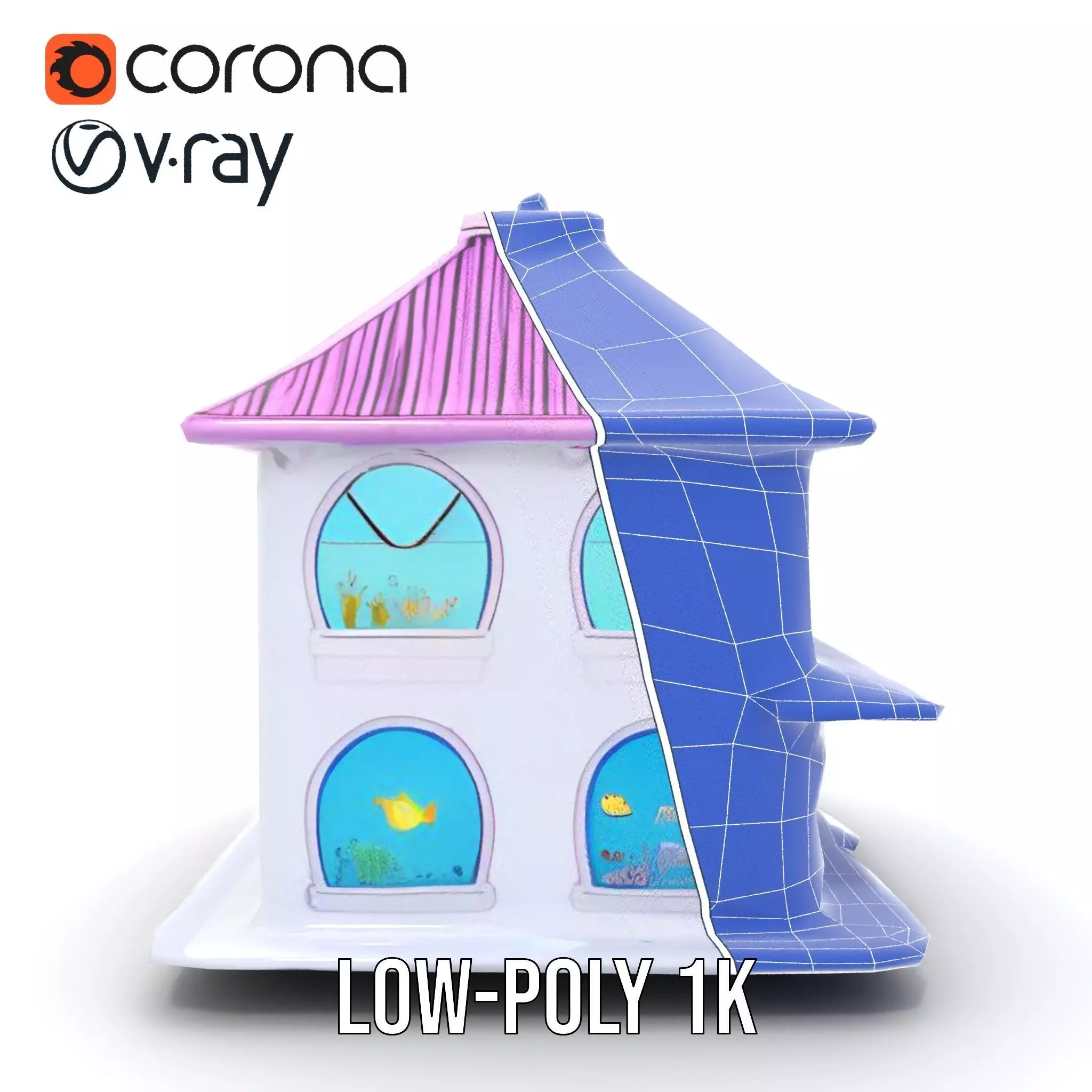 Whimsical Aquarium Building model pack Low-poly 3D model_18