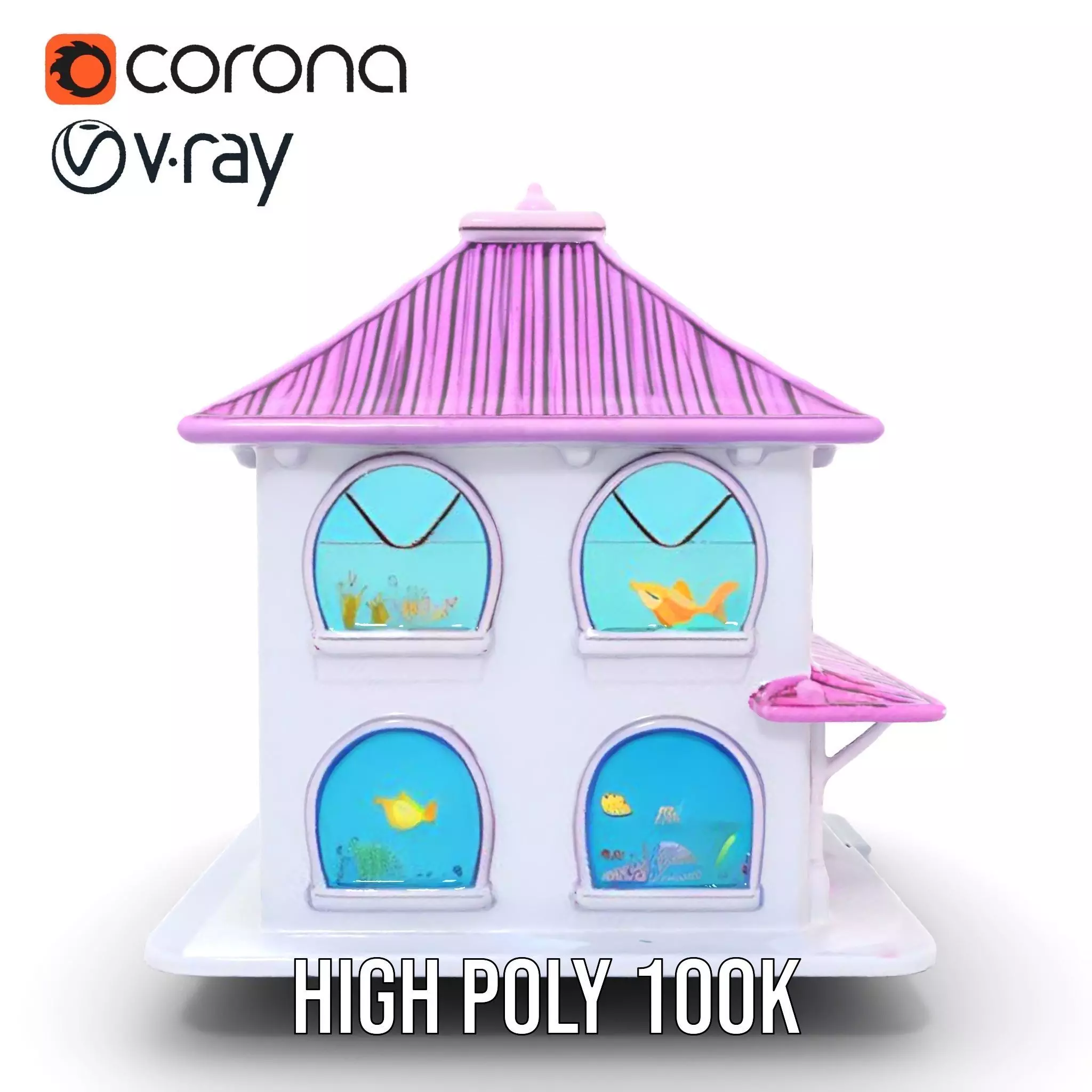 Whimsical Aquarium Building model pack Low-poly 3D model_35