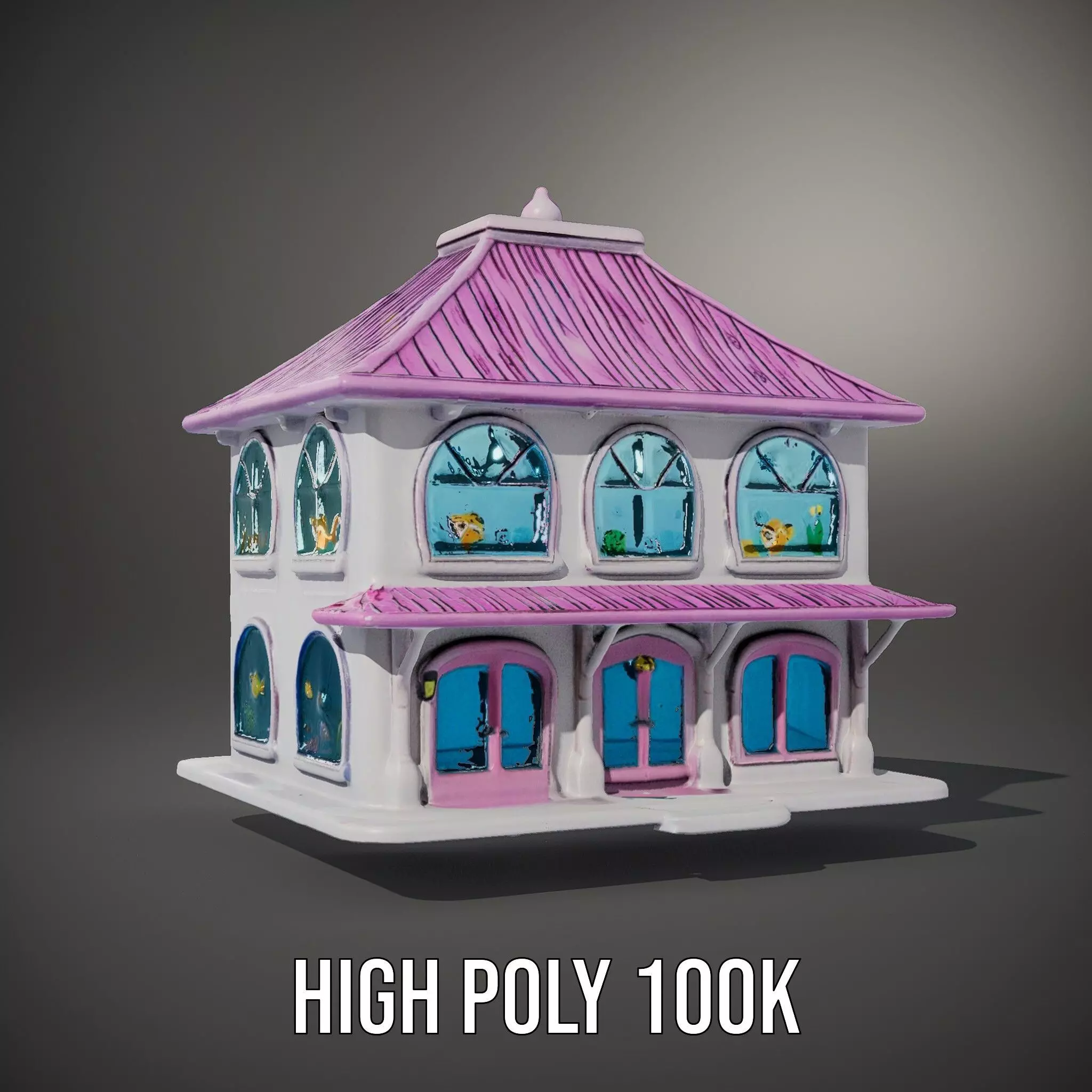 Whimsical Aquarium Building model pack Low-poly 3D model_9