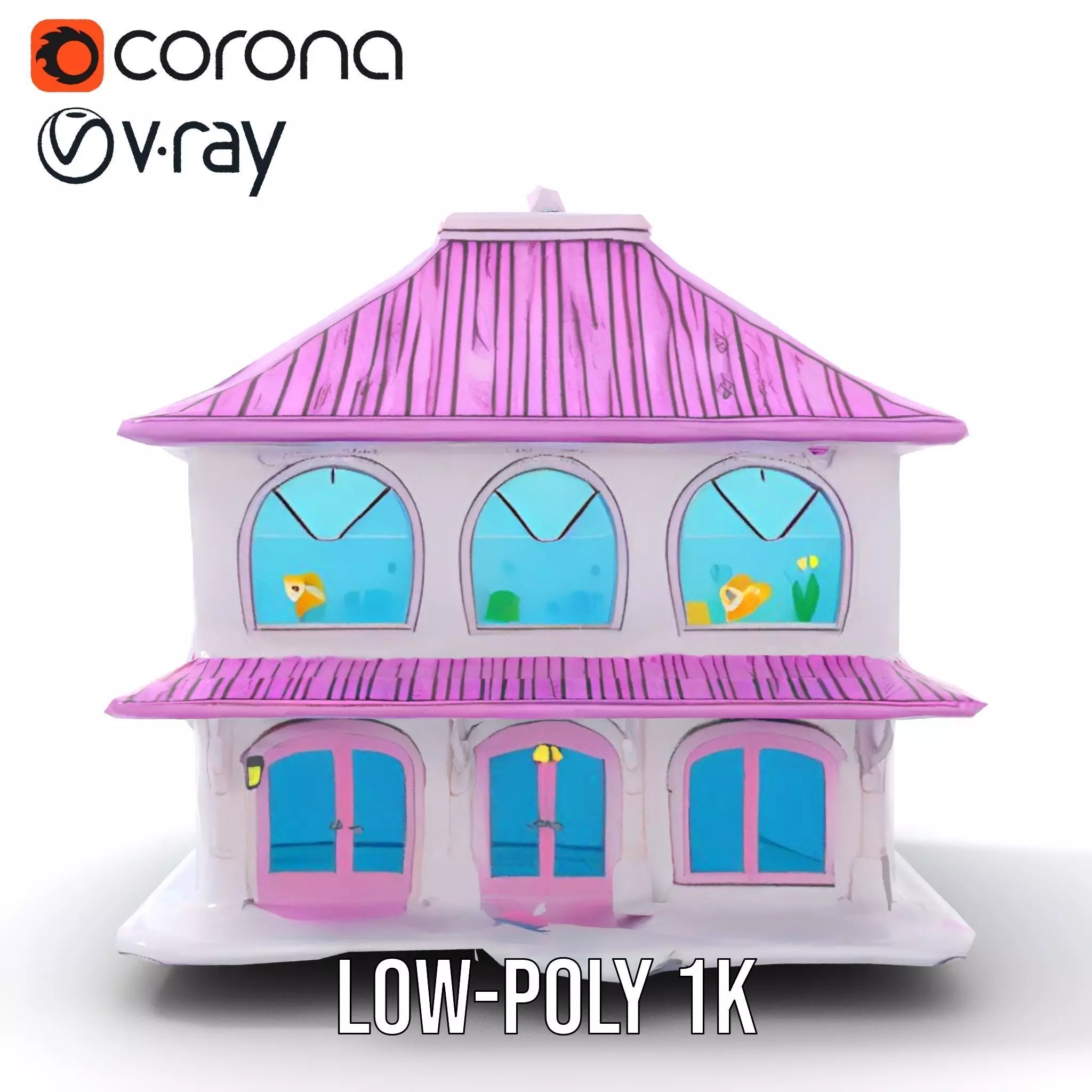 Whimsical Aquarium Building model pack Low-poly 3D model_10